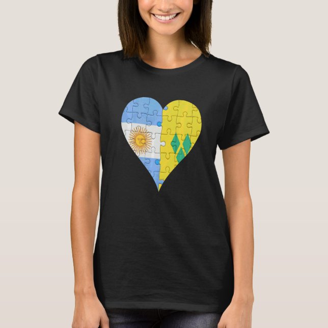 Argentinian Saint Vincentian Flag Heart T-Shirt (Front)