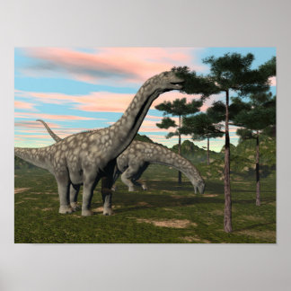 Argentinosaurus dinosaur eating tree - 3D render Poster
