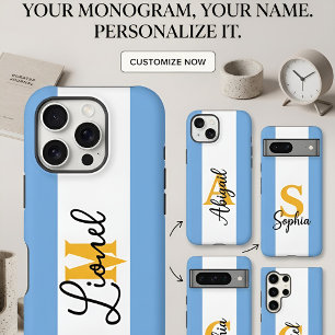 argnetina Blue & white Stripe Custom name monogram