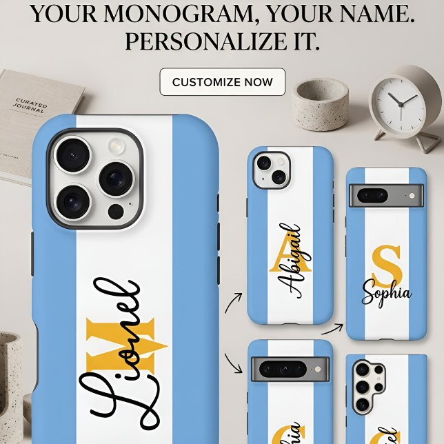 argnetina Blue & white Stripe Custom name monogram (Creator Uploaded)
