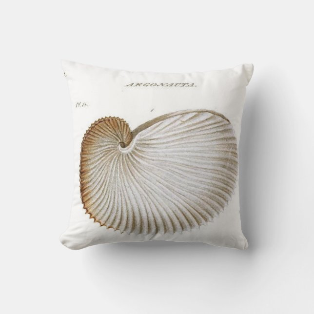 Argonauta Seashell/Beach/Nautical Throw Pillow (Front)
