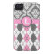 Argyle and damask pattern pink, yellow monogram