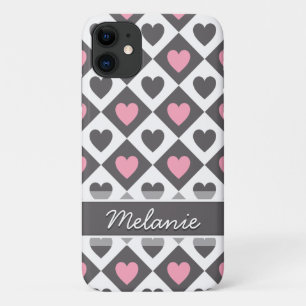 Argyle and Hearts Pattern with Name iPhone 11 Case