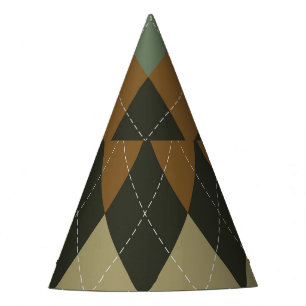 Argyle Autumn: Brown-Green Rhombus Chic Party Hat