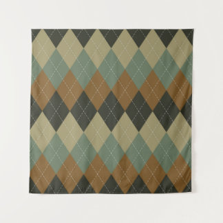 Argyle Autumn: Brown-Green Rhombus Chic Tapestry