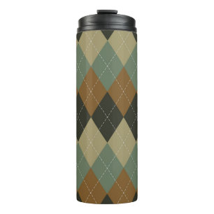 Argyle Autumn: Brown-Green Rhombus Chic Thermal Tumbler