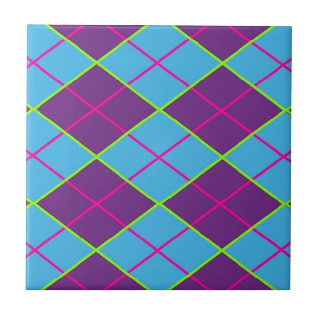 Argyle blue and purple ceramic tile (Front)