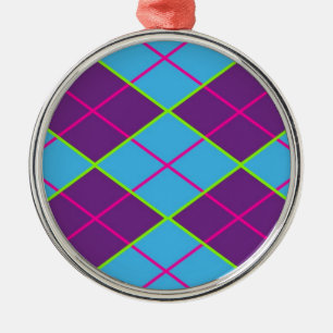 Argyle blue and purple metal ornament