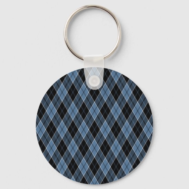 Argyle Blue Black White Stripes Diamond pattern Key Ring (Front)