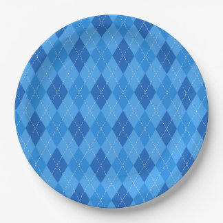 Argyle Blue diamonds with thin dotted line Paper Plate