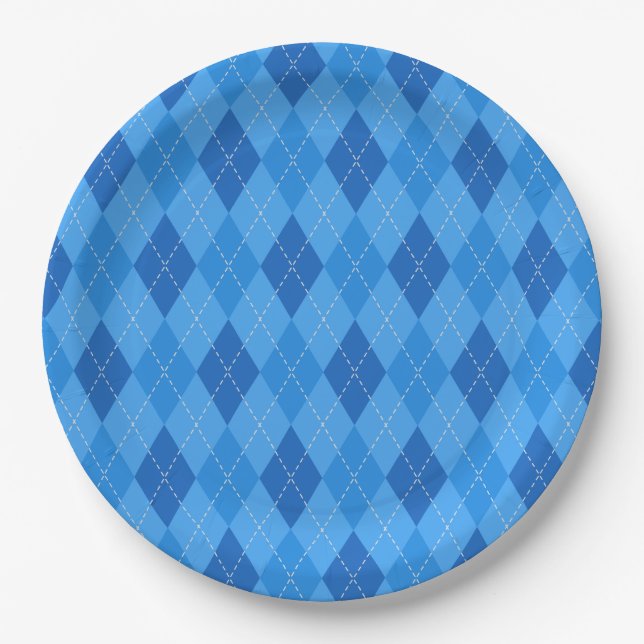 Argyle Blue diamonds with thin dotted line Paper Plate (Front)