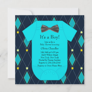 Argyle Blue Yellow Baby Boy Shower Invitation