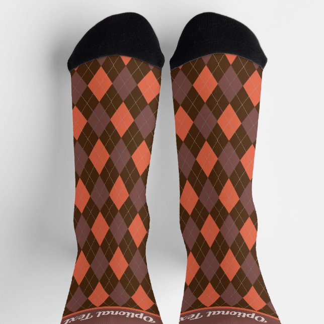 Argyle Brown and Orange - Autumnal shades - custom Socks (Top)