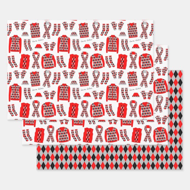 Argyle Clothes Illustration in Red Wrapping Paper Sheet (Set)