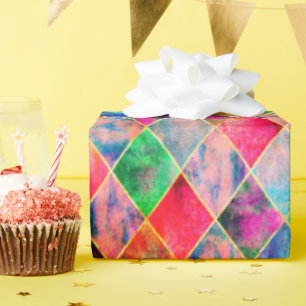 Argyle Colourful Watercolor Pastel Abstract Modern Wrapping Paper