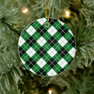 Argyle Diagonal Diamond Plaid Ceramic Ornament