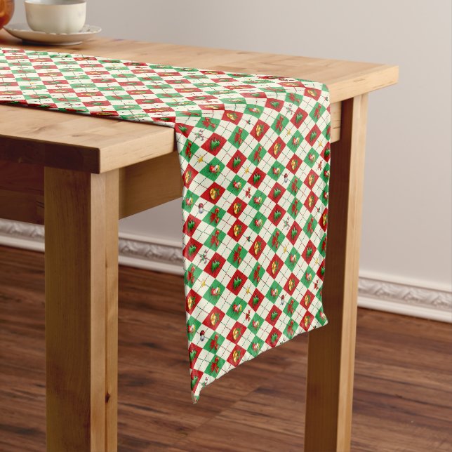 Argyle Diamond Christmas Pattern  Short Table Runner (In Situ)