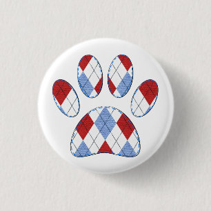 Argyle Dog Paw Print 3 Cm Round Badge