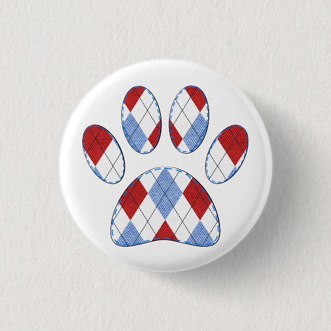 Argyle Dog Paw Print 3 Cm Round Badge (Front)