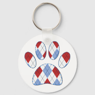 Argyle Dog Paw Print Key Ring