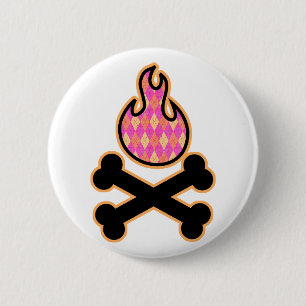 Argyle Flame and Crossbones 6 Cm Round Badge