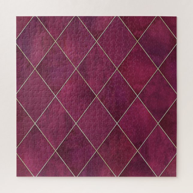 Argyle geometric plaid: watercolor gold jigsaw puzzle (Vertical)