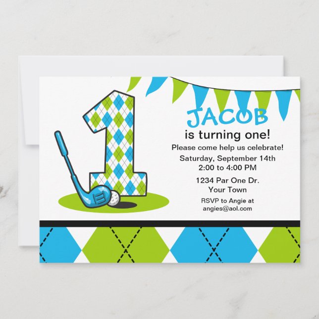 Argyle Golf 1st Birthday Invitation (Front)