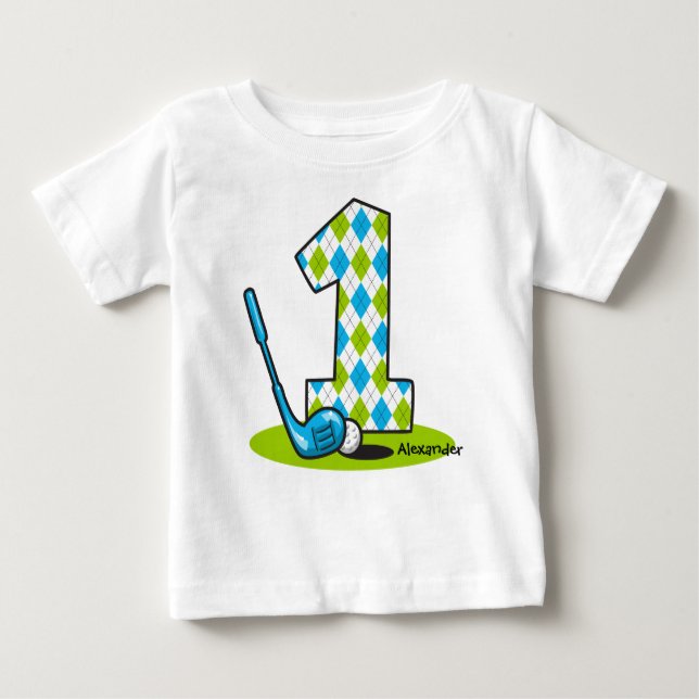 Argyle Golf 1st Birthday Personalised Baby T-Shirt (Front)