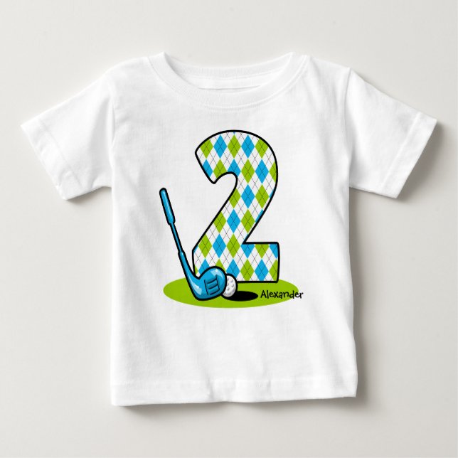 Argyle Golf 2nd Birthday Personalised Baby T-Shirt (Front)
