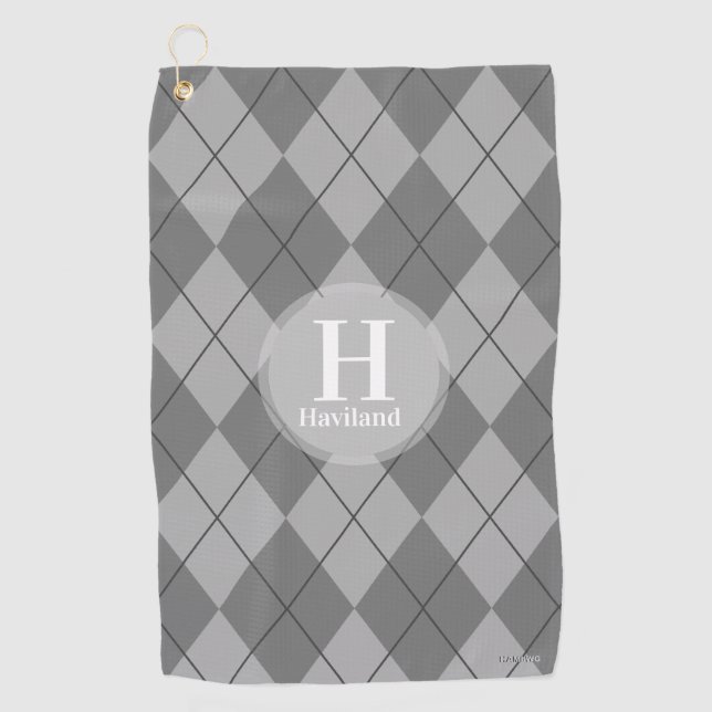 Argyle Golf Towel with Name and Initial - HAMbyWG (Front)