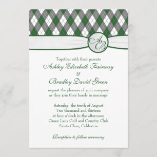 Argyle Golfball Golfing Green Monogram Wedding Invitation