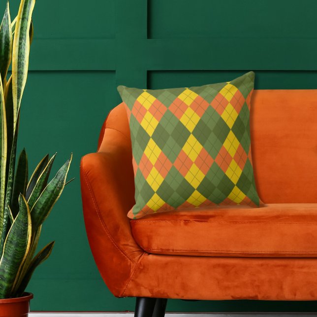 Argyle Green Gold Orange Throw Pillow (Creator Uploaded)