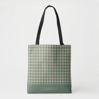Argyle green pattern name tote bag