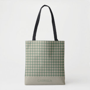 Argyle green pattern name tote bag