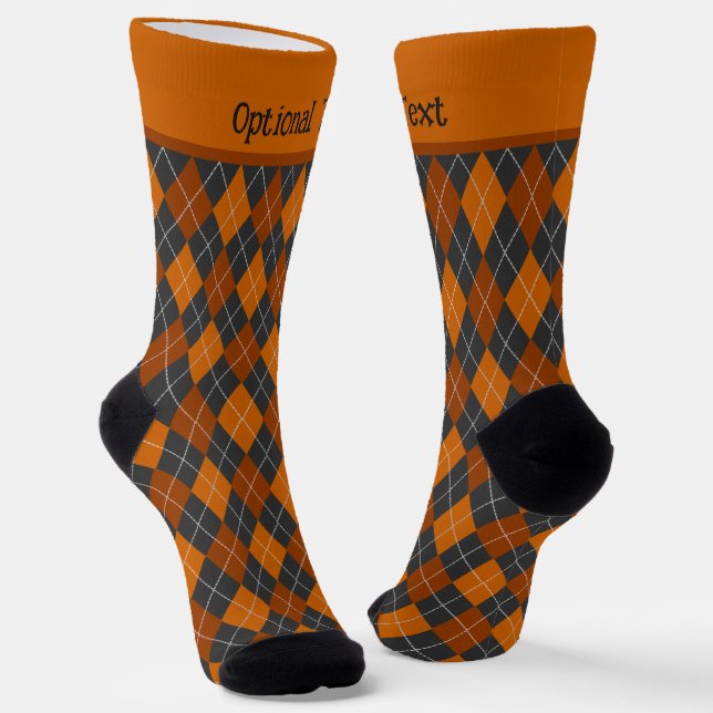 Argyle Halloween orange black diamonds - add text Socks (Angled)