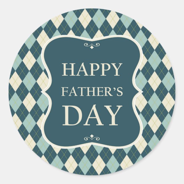 Argyle Happy Father's Day Classic Round Sticker (Front)