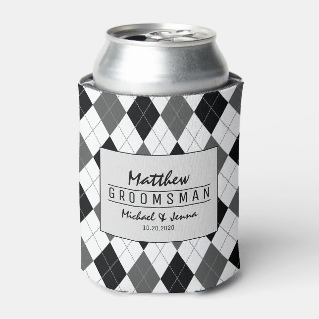 Argyle Harlequin Personalised Groomsman Wedding Can Cooler (Can Front)