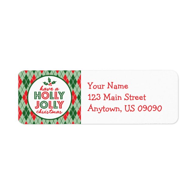 Argyle Have A Holly Jolly Christmas Return Address Label (Front)