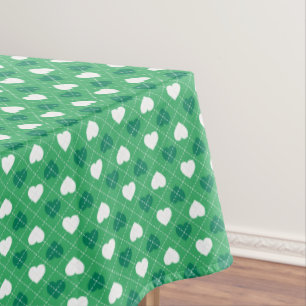 Argyle Hearts: Green and White Tablecloth