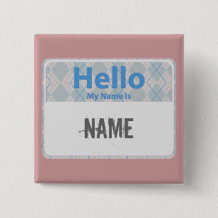 Argyle Hello My Name is, NAME 15 Cm Square Badge