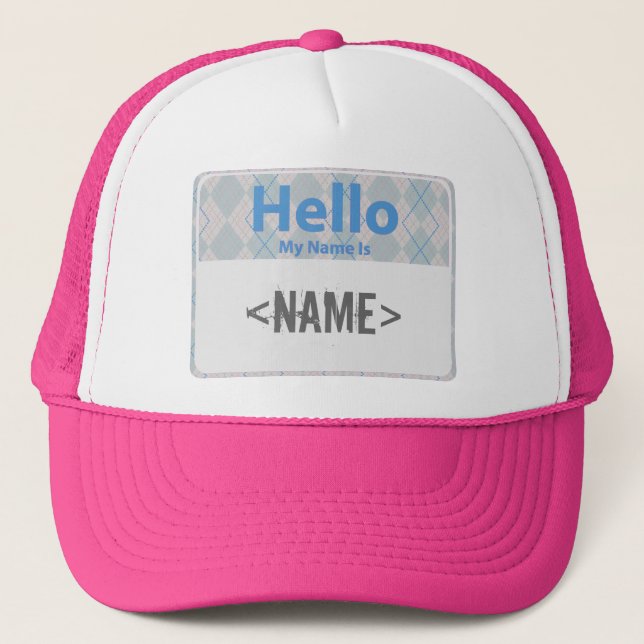 Argyle Hello My Name is, <NAME> Trucker Hat (Front)