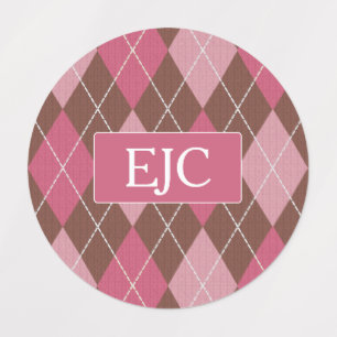 Argyle Knit Pink and Brown Pattern - your Initials