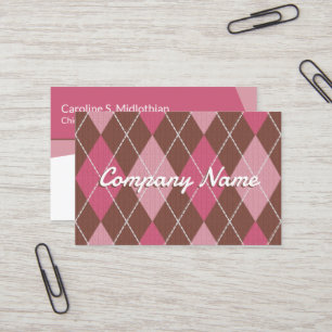 Argyle Knit & Sports Fashion Theme - Pink / Coffee Business Card