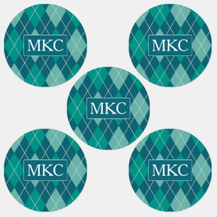 Argyle Knit Teal and Aqua Pattern - add Initials