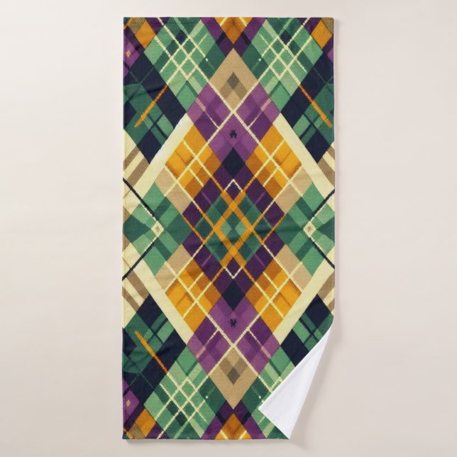 Argyle Mardi Gras yellow purple green Bath Towel (Bath Towel)
