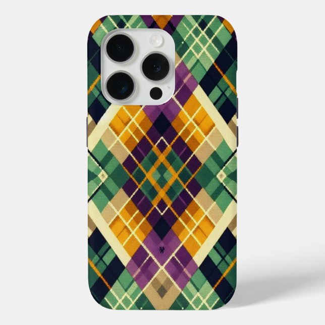 Argyle Mardi Gras yellow purple green Case-Mate iPhone Case (Back)