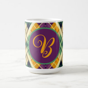 Argyle Mardi Gras yellow purple green Coffee Mug