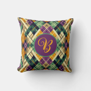 Argyle Mardi Gras yellow purple green Cushion