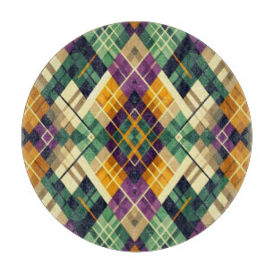 Argyle Mardi Gras yellow purple green Cutting Board