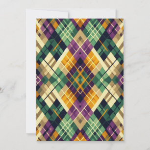Argyle Mardi Gras yellow purple green Holiday Card